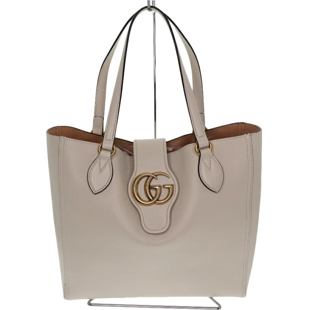 GUCCI GG Double GG Tote Bag Off White Leather Clutch